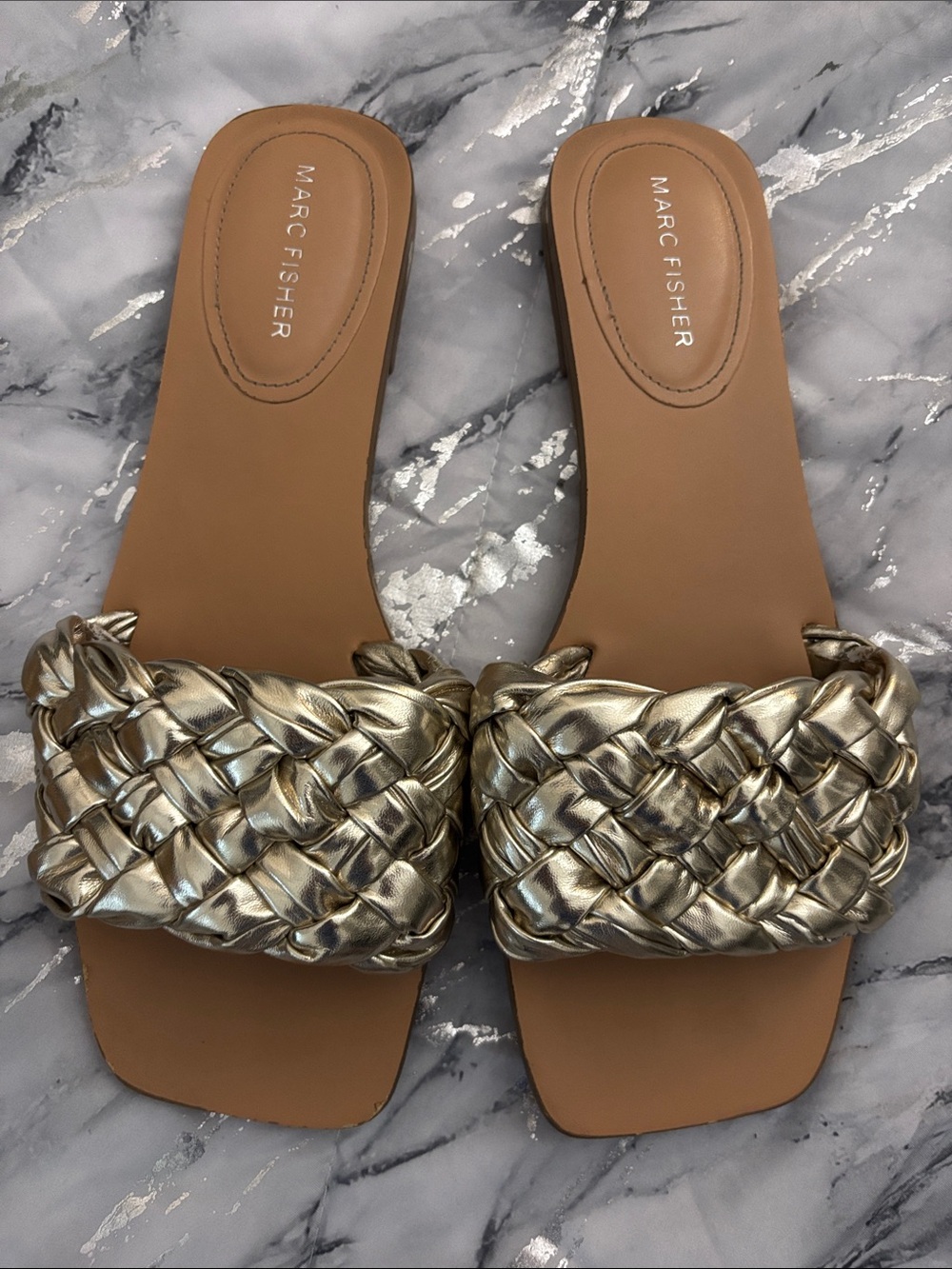 Marc Fisher Gold Braided Slide Sandals 9.5